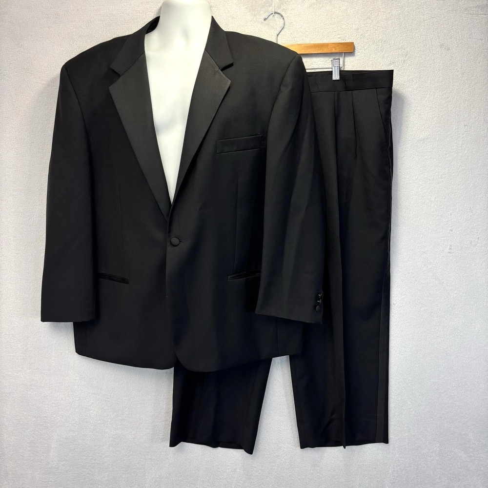 Mantoni Super 140s Wool Tuxedo Suit Mens 48R 42x24 Black 2 Pc Jacket Pants Black